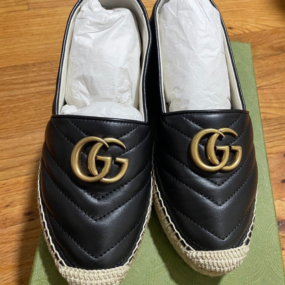 Gucci Black and Gold Quilted Espadrilles